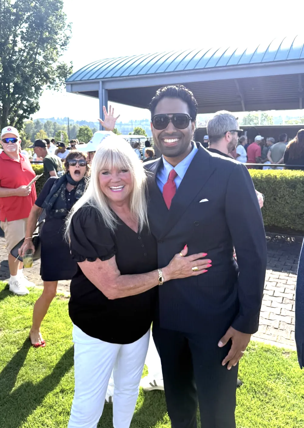 Claim To Fame Racing owners celebrating trackside at Emerald Downs